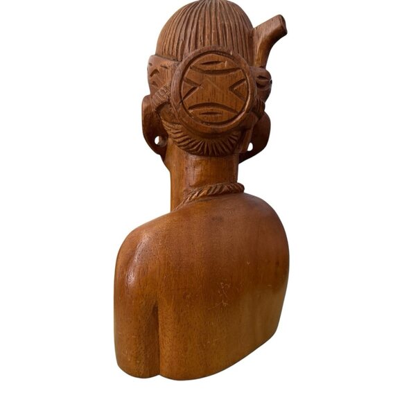 Vintage Hand Carved Wooden Bust Solid Wood Primitive Native Tribal Figure - Picture 4 of 6